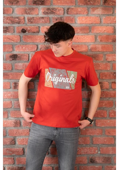 Fbı Jeans Desenli Slimfit Pamuklu Erkek T-shirt Kirmizi