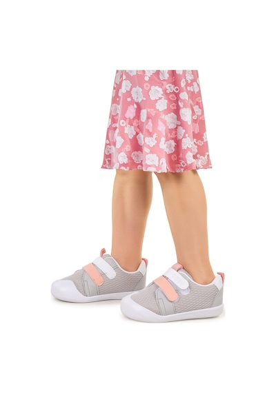 Kiko Kids Textile Cırtlı Kız Bebek Spor Ayakkabı Gri - Pudra