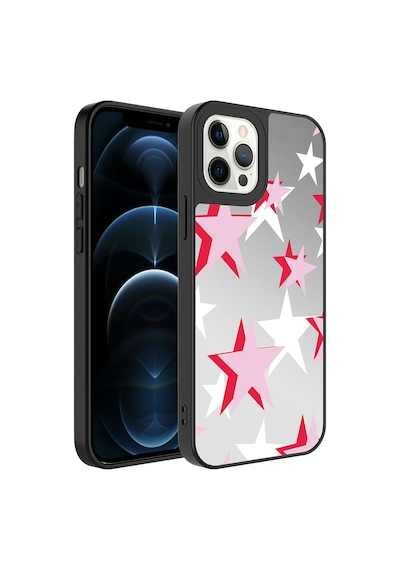 Apple Uyumlu iPhone 12 Pro Max Uyumlu Aynalı Desenli Kamera Korumalı Parlak Zore Mirror Kılıf-yıldız Yıldız -