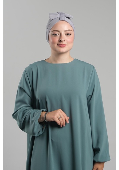 Hürrem Bone Gri Pratik Hazır Geçmeli Fiyonklu Bone Sandy Çift Taraflı Çapraz 3007b 15 Gri