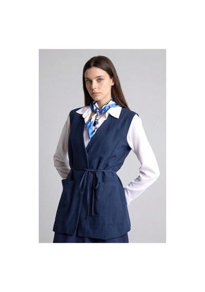 Defacto Regular Fıt V Yaka Keten Yelek H3677ax26spnv31 Lacivert-nv31