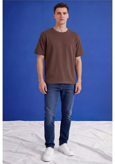 Freemen Erkek Oversize Tişört Nefes Alan Yumuşak Dokulu Terletmeyen Rahat Kalıp Basic-399 Kahverengi