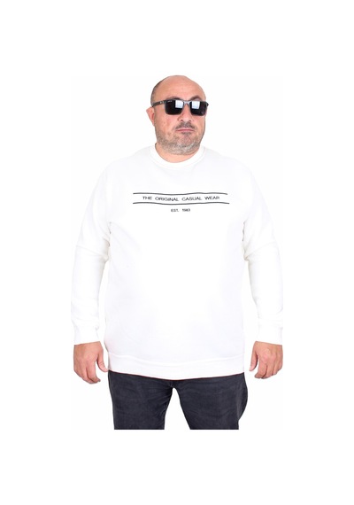Moc Grande Mocgrande Erkek Büyük Beden Sıfır Yaka 3ip Sweat Original 24203 Ekru