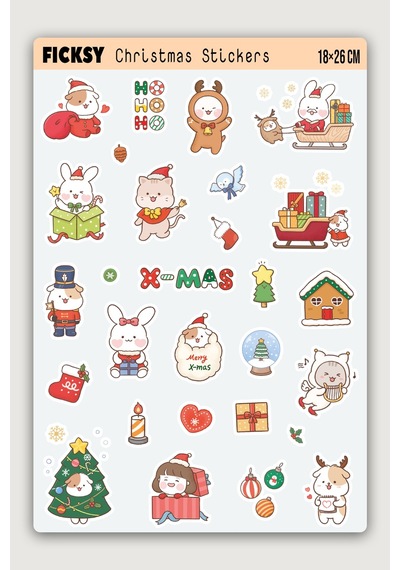 Kawaii Stili Sevimli Hayvanlar Yılbaşı Yeni Yıl Temalı Sticker Seti - 25 Adet Etiket Çıkartma Diğer