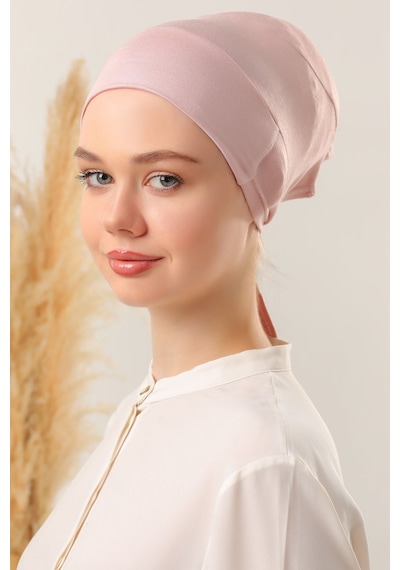 Melodi Scarf Kadın Tesettür Dikişsiz Silikonlu Kaymaz Bone Pudra Pudra
