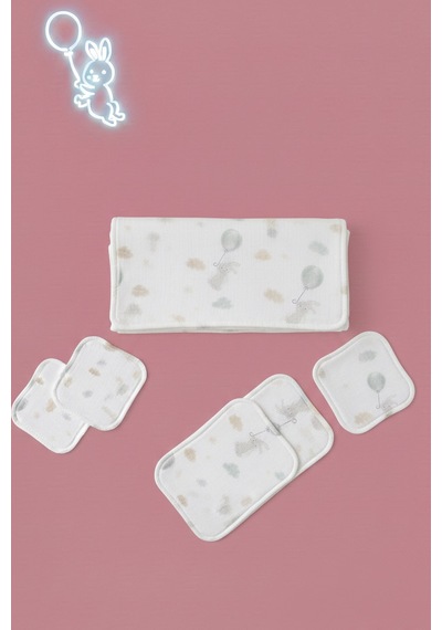 More Home Müslin Bezi Set 5 Parça % 100 Pamuklu Tavşanlı Bolonlu Açık Gri