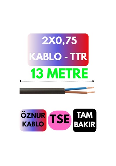 Öznur 2x0,75 Ttr Kablo Metre Seçenekli Siyah - 13 Metre