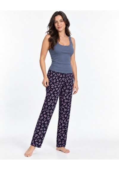 Fit Women Kadın Çizgili Bluz Desenli Askılı Gri Pijama Takımı
