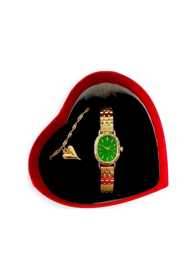 Lüks Serisi Kalpli Kutulu Kalpli Bileklikli Özel Tasarım Premium Vintage Model Kadın Kol Saati Seti Metalik