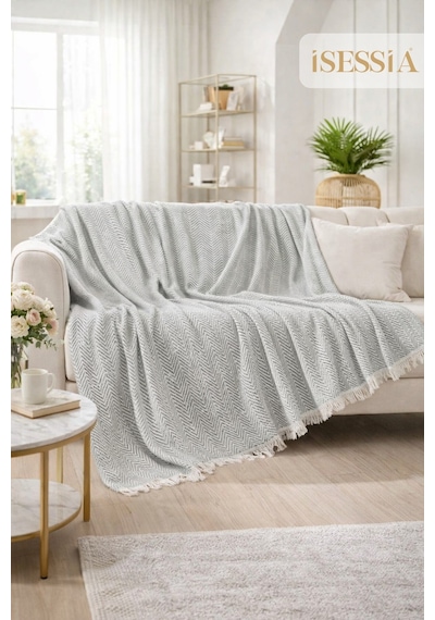 Miora Zigzak Desenli Bohem Koltuk Örtüsü Tekli & Üçlü Koltuk 200 X 230 Cm Gri