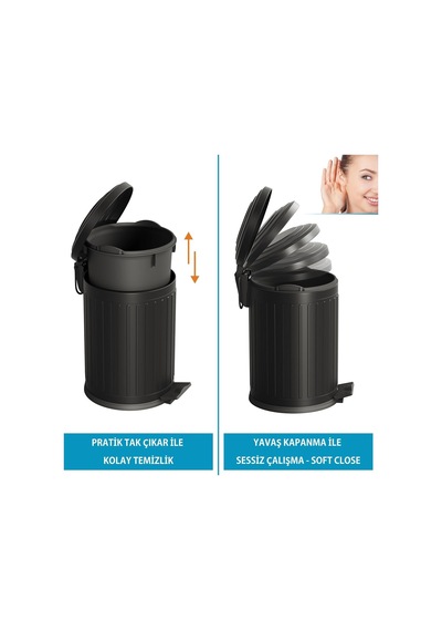Tr Midas Çöp Kovası - Pedallı 12lt, Mat Siyah 35.22.57.02.03 Diğer