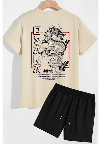Uyguntarz Osaka Şort T-shirt Eşofman Takımı Bej