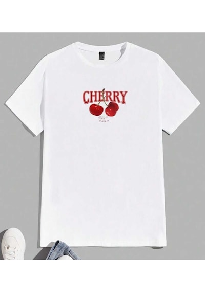 Noıssey Beyaz Cherry Red Bomb Oversize Unisex Trend