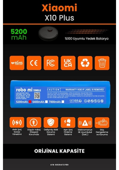 Xiaomi X10 Plus 5200mAh Robot Süpürge Bataryası