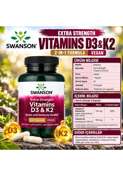 Swanson Vitamin D3 K2 5000 Iu 60 Vegan Caps