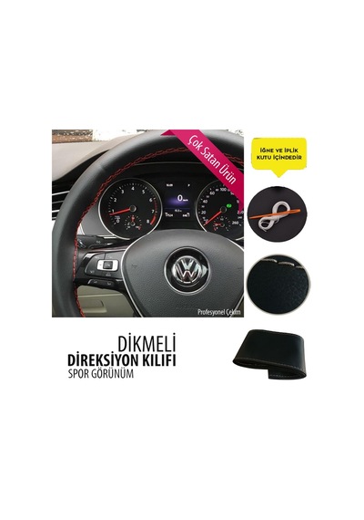 Dikmeli Direksiyon Kılıfı Siyah Beyaz Kırmızı Gri Bej Dikişli