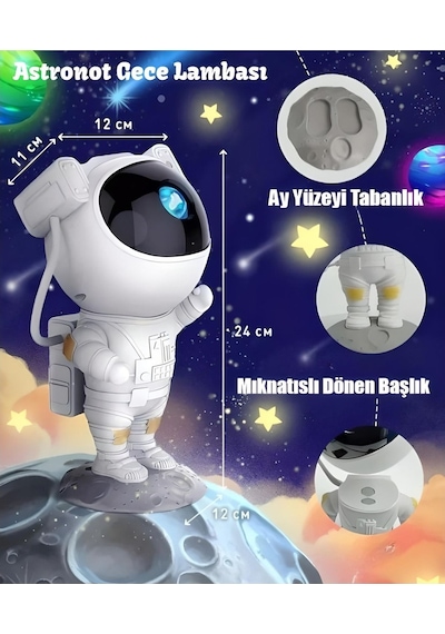 Astronot Projektör Led Işık Galaxy 360 Yıldız Projeksiyon Nasa Aurora Bulutsusu Çocuk Gece Lambası Çok Renkli