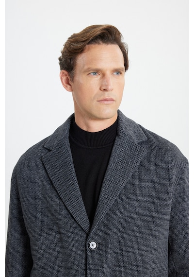 Ac&Co / Altınyıldız Classics Erkek Grı Oversize Bol Kesim Mono Yaka Desenli Kaşe Kaban Gri