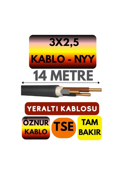 Öznur 3x2,5 Nyy Yeraltı Kablosu, 14 Metre Standart