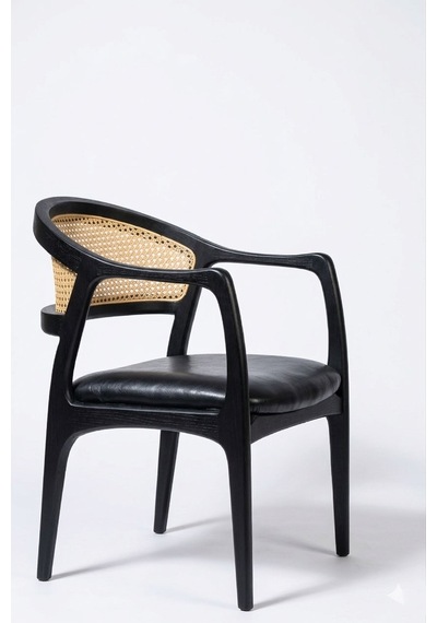 Kensington Rattan İskandinav Ahşap Sandalye Siyah