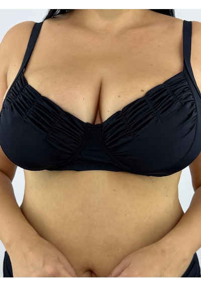 Büyük Beden Balenli Klasik Kesim Toparlayıcı Yüksek Bel Kadın Bikini Takım Siyah