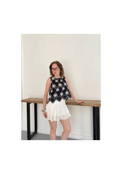 Verymoda Nakışlı Kolsuz Bluz D2872 Siyah