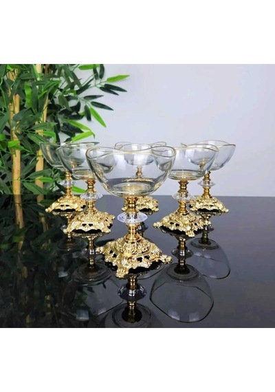 Alfafe Home 6 Adet Metal Ayaklı Gold Detaylı Vira Magnolia-kase-dondurmalık-şekerlik Gold