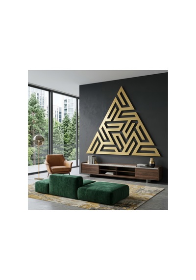 Üçgen Labirent - Metal Duvar Tablosu - Metal Duvar Sanatı - Bronz - 65 X 75 Cm