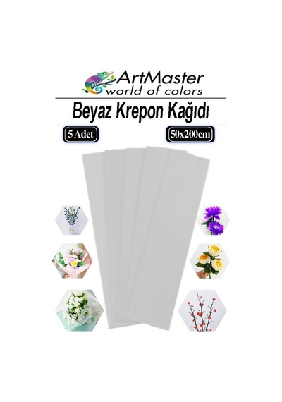 Krapon Kağıdı Beyaz Renk 5 Adet 50x200 Cm Grapon Kağıdı 5'li Okul Proje Sınıf Anaokulu Kreş