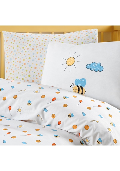 Baby Bee %100 Pamuk Ranforce Bebek Nevresim Takımı Beyaz 4 Parça