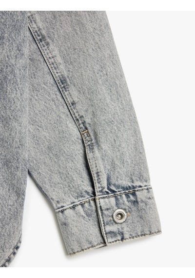 Koton Oversize Düğmeli Cep Detaylı Yıkamalı Denim Shacket Gri 5sal60007md Gri