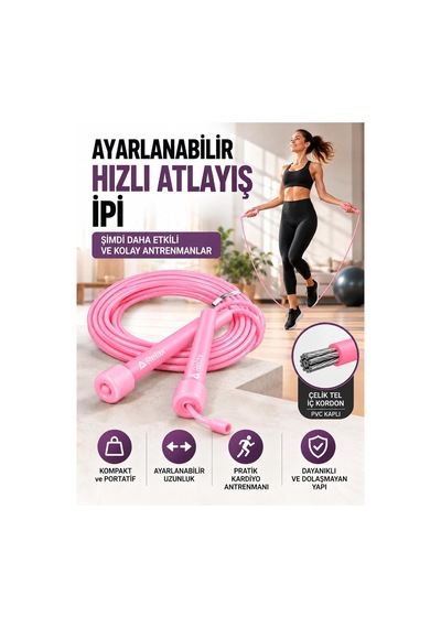 Ayarlanabilir Hızlı Atlama İpi Pembe