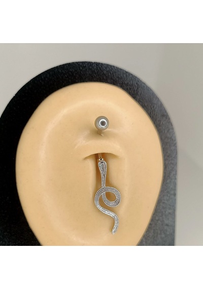 Aya Tasarım Gümüş Renk Yılan Figürlü Göbek Piercing