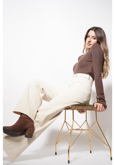Ckm Moda Geta Cepsiz Kesik Paça Detaylı Pantolon Krem