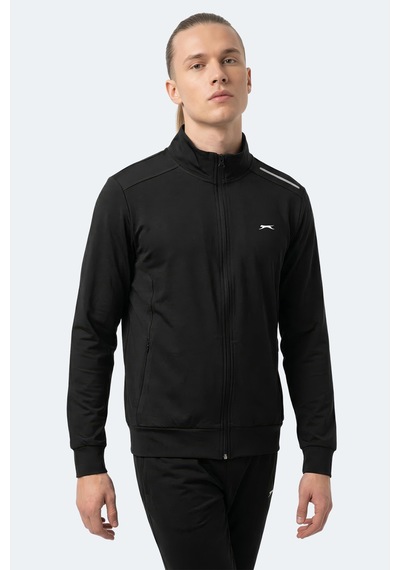 Slazenger Revolver Erkek Fermuarlı Dik Yaka Cepli Siyah Sweatshırt