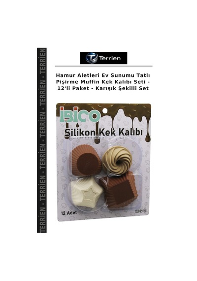 Hamur Aletleri Ev Sunumu Tatlı Pişirme Muffin Kek Kalıbı Seti - 12'li Paket - Karışık Şekilli Set Çok Renkli