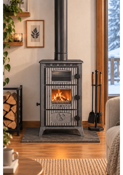 Reyo Stove Kambo Camlı Fırınlı Döküm Tuğlalı Şömine Soba
