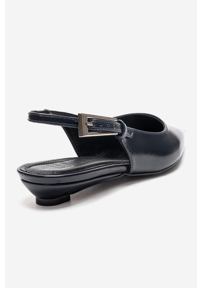Luvishoes Jenna Lacivert Cilt Sivri Burunlu Kadın Alçak Topuklu Ayakkabı
