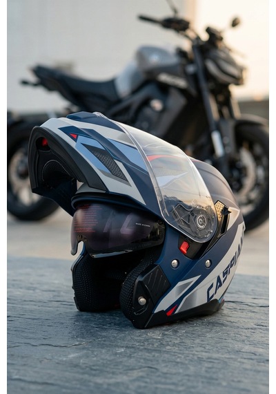 Vento Premium Çene Açılır Kask Güneş Vizörlü Mat Mavi Gri Ece 22.06 Sertifikalı Mavi Mavi