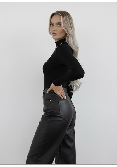 Hashtag Kadın Balıkçı Yaka Uzun Kollu Body 4'lü Set Viskon Kumaş Siyah
