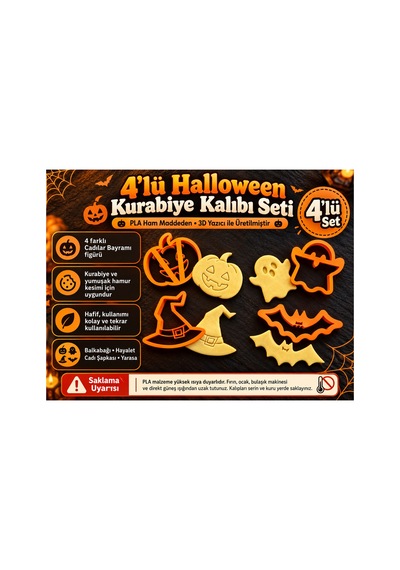 4'lu Halloween Kurabiye Kalıbı Seti - Cadılar Bayramı Hamur Kesici Seti Diğer
