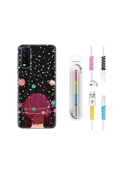 Vivo Y20S Kılıf Kablo Koruyuculu Space Woman 13Mate10Lite