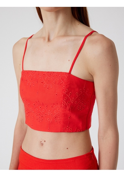 Koton Fistolu Büstiyer İnce Askılı Crop Slim Fit Kırmızı 4sak30090pw