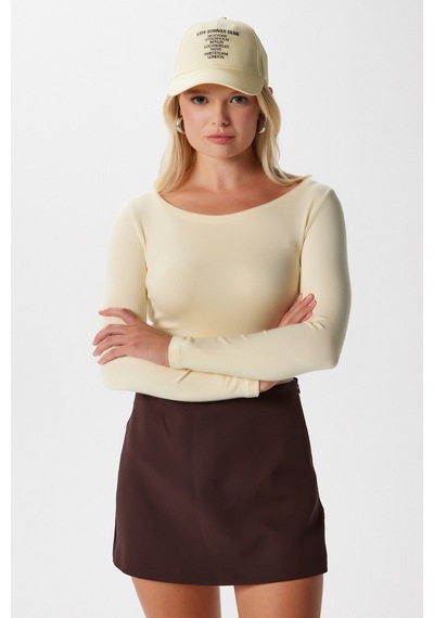Ritnice Kayık Yaka Need Uzun Kollu Tereyağı Sarısı Soft Top / Bluz Tereyağı Sarısı