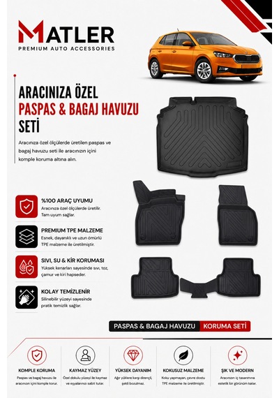 Skoda Fabia 2026 Model 4d Ekstra Havuzlu Paspas Ve Bagaj Havuzu Set