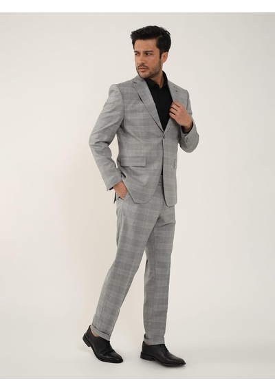 Dufy Gri Erkek Slim Fit Ekose Desenli Mono Yaka Takım Elbise - 95012-gri Gri Dufy Gri Erkek Slim Fit Ekose Desenli Mono Yaka Takım Elbise - 95012-gri Gri