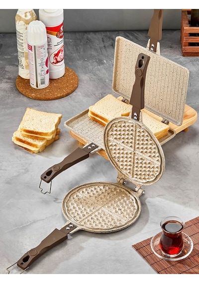 Granit Waffle Ve Tost Tavası Seti Krem Gümüş- Siyah