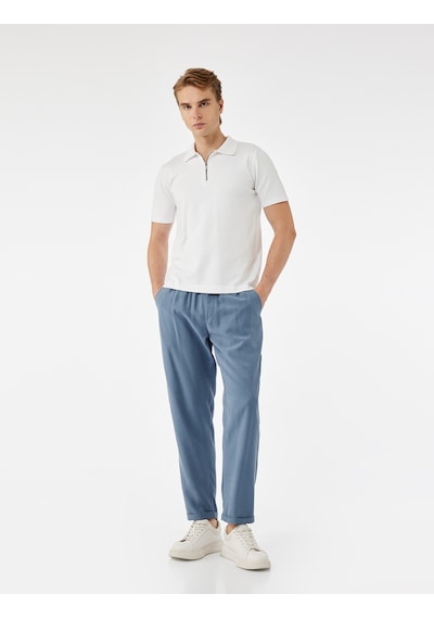 Koton Viskon Cep Detaylı Rayon Tapered Beli Bağcıklı Pantolon Mavi 5sam40010hw Mavi
