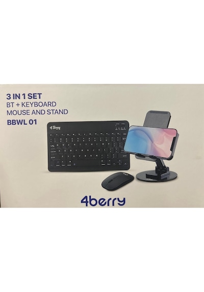 4berry 3 Lü Set Bluetooth Klavye + Kablosuz Mouse + Telefon/tablet Standı Taşınabilir Ve Şık Tasarım Optik 4berry 3 Lü Set Bluetooth Klavye + Kablosuz Mouse + Telefon/tablet Standı Taşınabilir Ve Şık Tasarım Optik