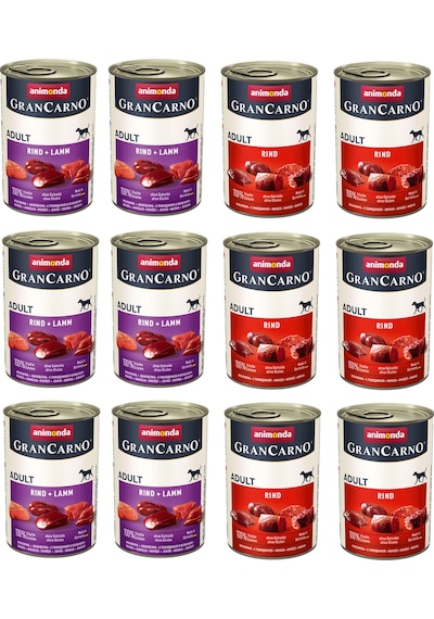 Animonda Gran Carno 2 Çeşit Sığır + Sığır Ve Kuzu Etli Karma Köpek Konserve 400 G X 12 Adet